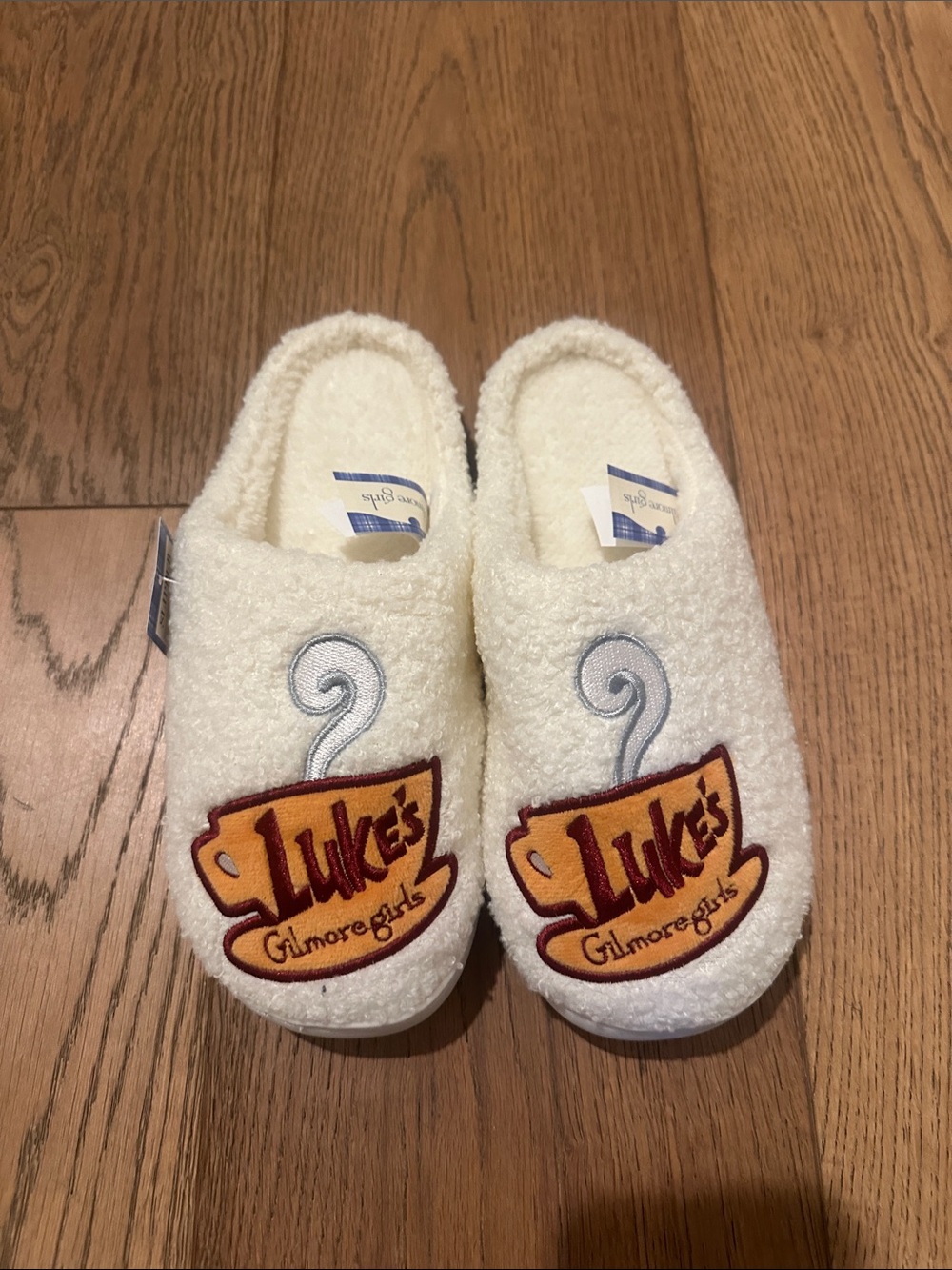 Cream Ladies' Slip-On Slippers with Decorative Coffee Patch